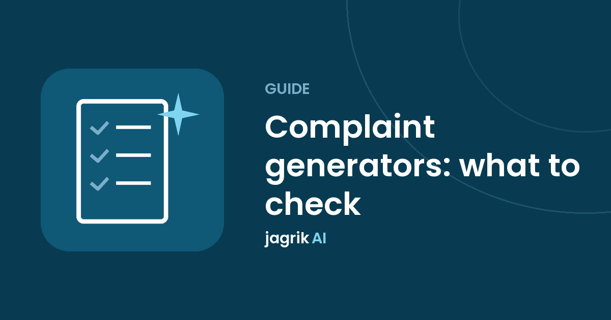 A generated consumer complaint document on a screen with a checklist beside it